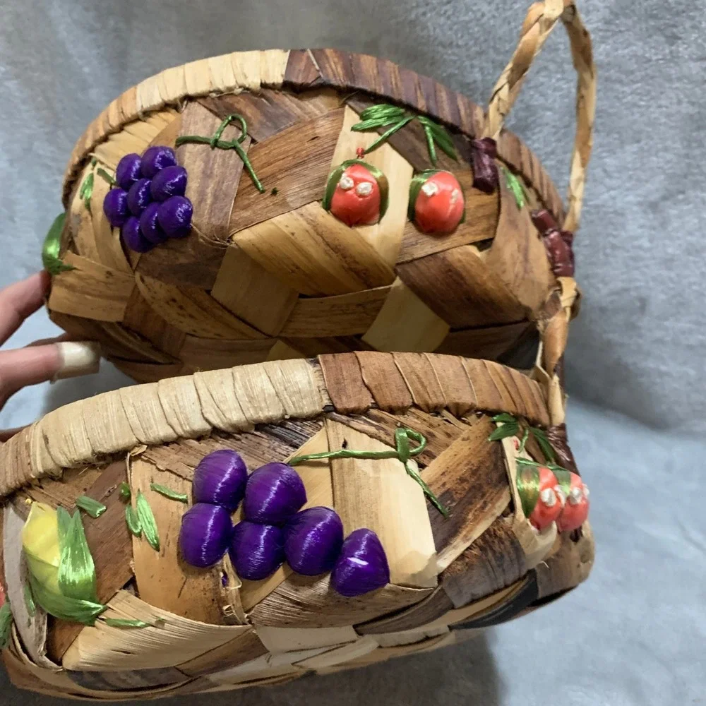 Woven Baskets Set of 3 Fruit Veggie Decor‎ Raffia Farmhouse Countrycore Vintage